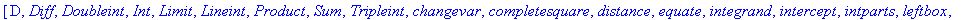 [D, Diff, Doubleint, Int, Limit, Lineint, Product, ...
