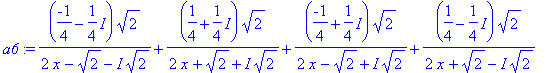 a6 := (-1/4-1/4*I)*sqrt(2)/(2*x-sqrt(2)-I*sqrt(2))+...