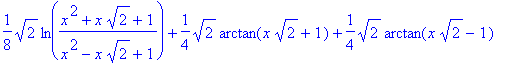 1/8*sqrt(2)*ln((x^2+x*sqrt(2)+1)/(x^2-x*sqrt(2)+1))...