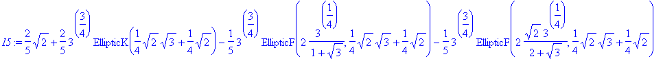 I5 := 2/5*sqrt(2)+2/5*3^(3/4)*EllipticK(1/4*sqrt(2)...