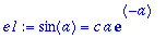 e1 := sin(a) = c*a*exp(-a)