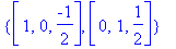 {vector([1, 0, -1/2]), vector([0, 1, 1/2])}