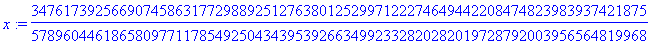 x := 34761739256690745863177298892512763801252997122274649442208474823983937421875/57896044618658097711785492504343953926634992332820282019728792003956564819968